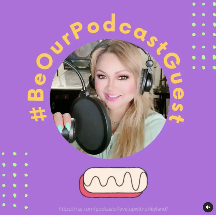 Finding the right podcast guest using social media with a #BeOurPodcastGuest campaign showcasing a potential guest in a recording setup.