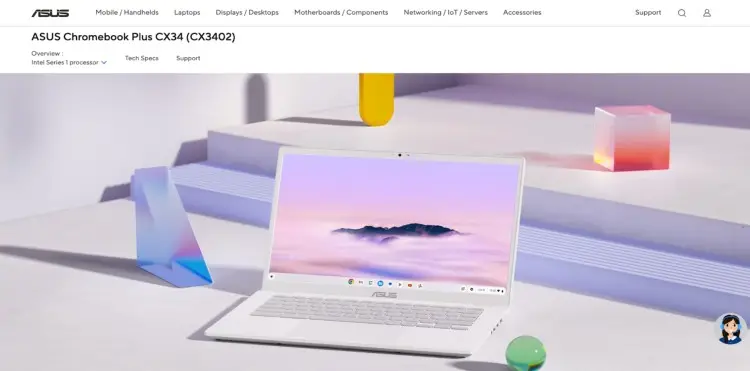 ASUS Chromebook Plus CX34 displayed in a clean, minimal setup, showcasing it as one of the best laptops with an Intel Core processor for budget-conscious podcasters.
