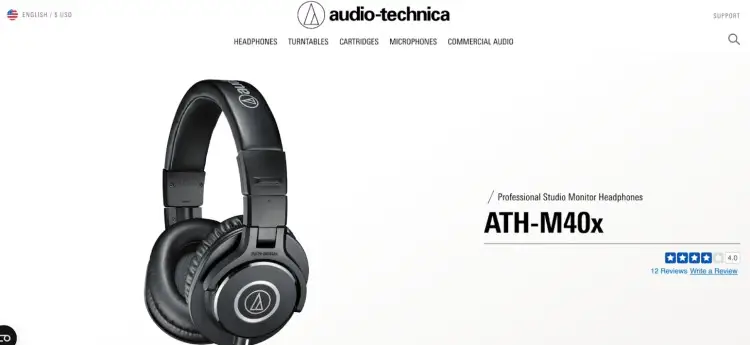 Audio-Technica ATH-M40x professional studio monitor headphones, essential for accurate sound monitoring during podcast recording.