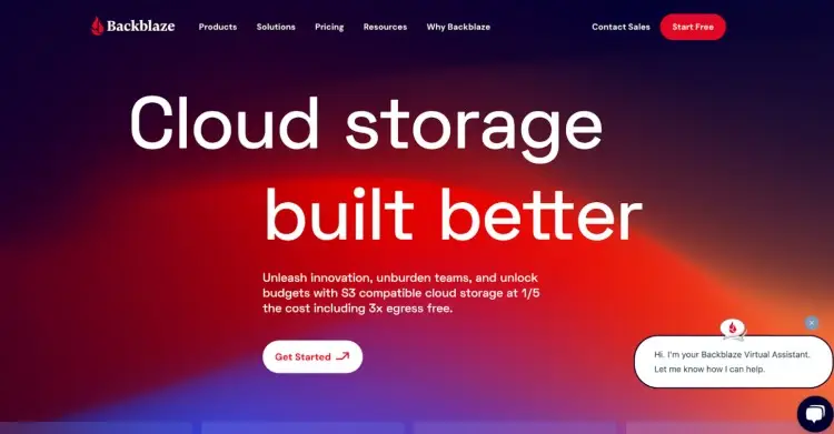 Backblaze homepage promoting cloud storage built for innovation and affordability — a tool you’ll also need for securing podcast files.