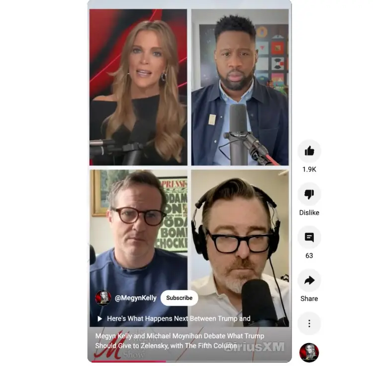 Four podcasters appear in a split-screen remote podcast setup, each with professional microphones and headphones for clear audio and balanced sound quality.