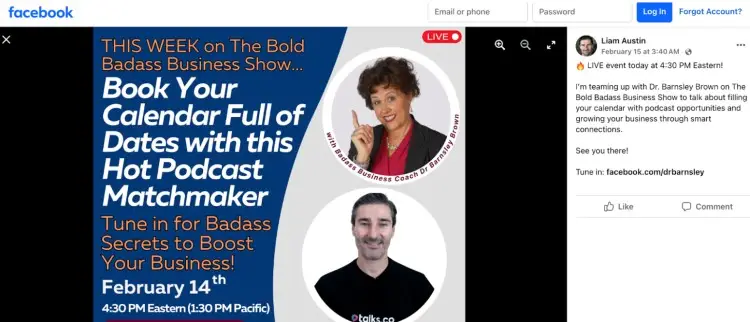 Liam Austin appears on The Bold Badass Business Show with Dr. Barnsley Brown to discuss podcasting strategies for booking guest spots and growing a business.