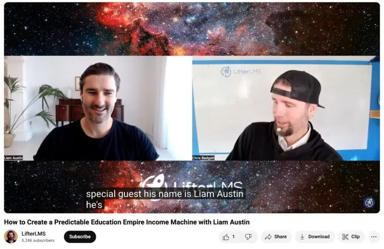 Liam Austin appears as a guest on the LifterLMS podcast episode discussing how to create a predictable education empire income machine.