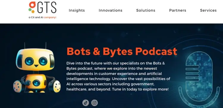 Cover of the Bots & Bytes Podcast featuring a robot character and a glowing microphone icon, promoting a tech-focused podcast on AI and customer experience.