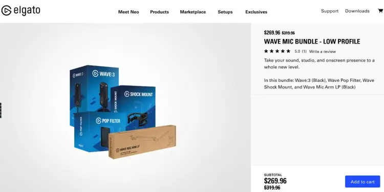 Elgato Wave Mic Bundle also includes Wave:3 microphone, pop filter, shock mount, and low-profile mic arm.