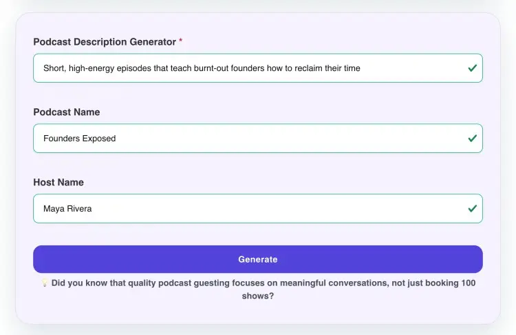 Let the AI generate a podcast description for Founders Exposed, hosted by Maya Rivera, featuring short, high-energy episodes that teach burnt-out founders how to reclaim their time.
