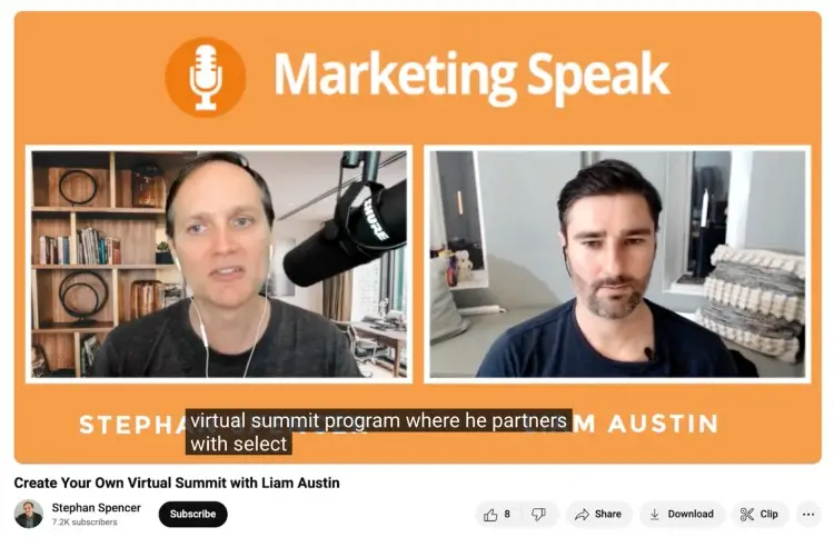 Liam Austin cohosting a long-distance podcast episode on Marketing Speak with Stephan Spencer.