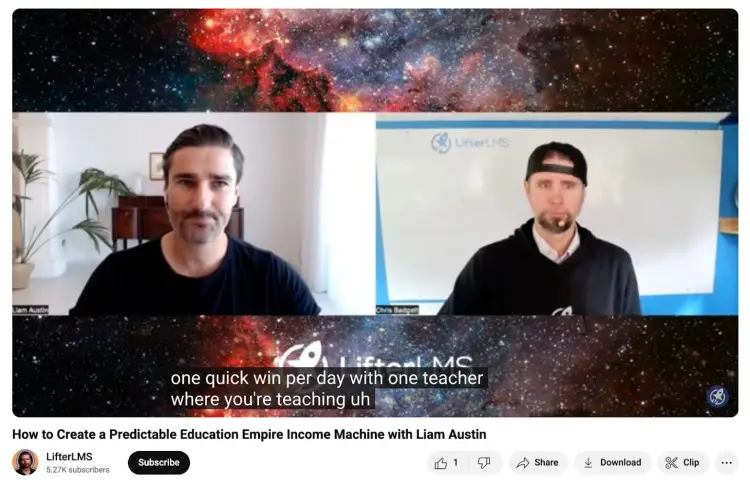 LifterLMS records a podcast interview with Liam Austin discussing how to create a predictable education empire income machine.