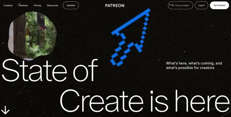 Patreon homepage showcasing creator tools designed to help users make podcasting profitable through fan subscriptions.