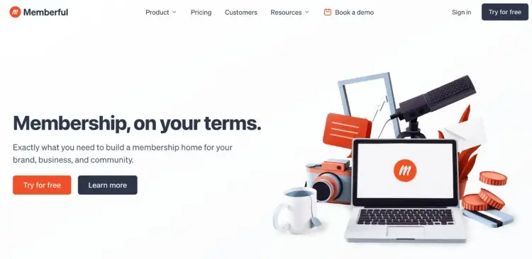 Memberful homepage promoting customizable membership services for creators, podcasters, and online businesses.