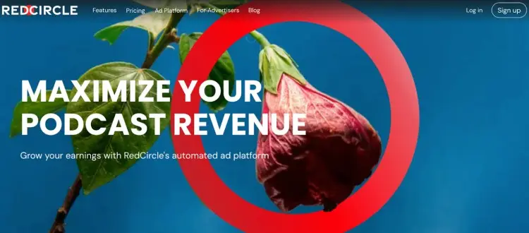 RedCircle homepage promoting tools to monetize your podcast through their automated ad platform.