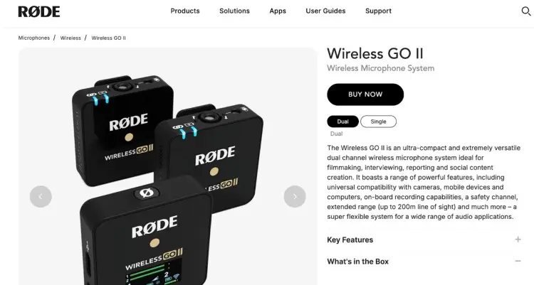 RØDE Wireless GO II wireless microphone system including two compact transmitters and one receiver.