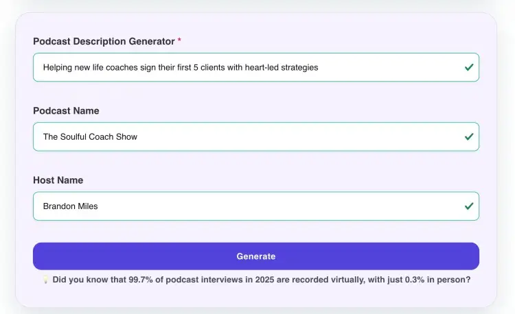 Using AI to generate a podcast description for The Soulful Coach Show.