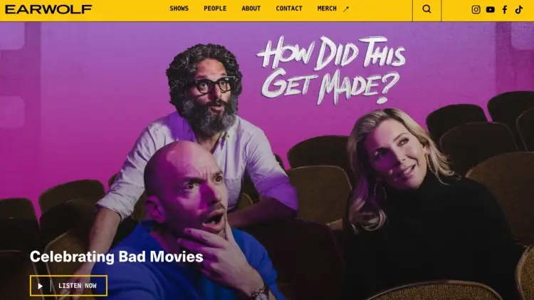 Earwolf homepage featuring the comedy podcast “How Did This Get Made?” known for its cult following