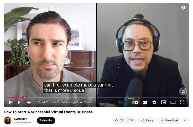 Liam Austin responds to unique questions about making virtual summits stand out during a Svencast podcast interview.
