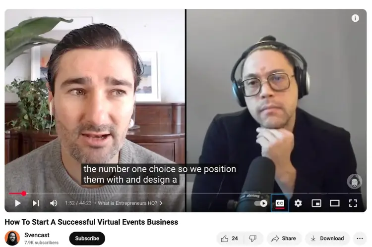 Liam Austin speaks during one interview on the Svencast podcast about how to start a successful virtual events business and position coaching offers.