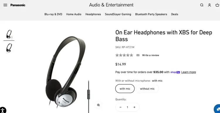 Panasonic on-ear headphone with mic shown in product view, ideal for budget audio or podcasting setups