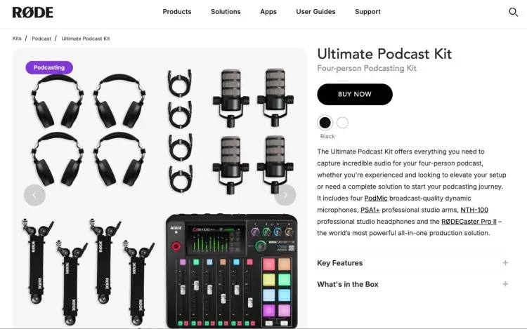 RØDE Ultimate Podcasting Kit with microphones, headphones, arms, and mixer for four-person podcasting