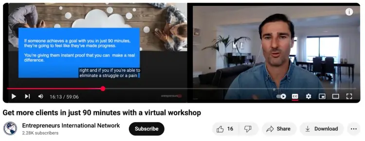 Screenshot of a podcast episode featuring Liam Austin discussing how to get more clients in 90 minutes using a virtual workshop.