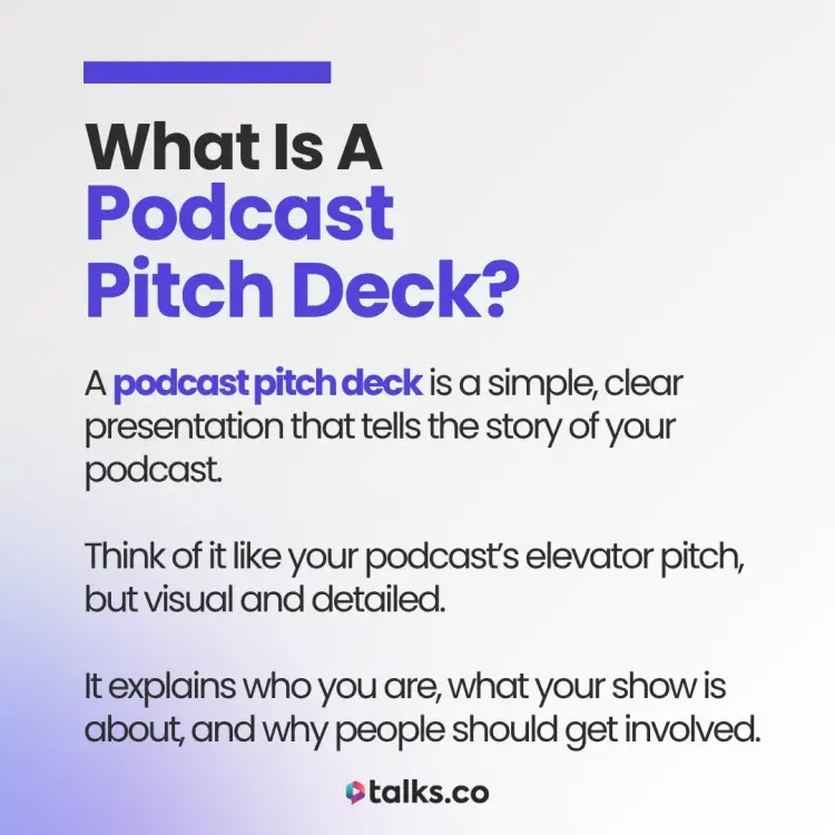 Explanation of what a podcast pitch deck is, highlighting its purpose and importance for podcasters.