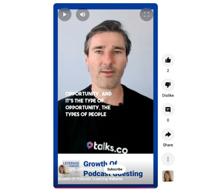 Liam Austin sharing a quick insight about the growth of great podcast guesting while wearing a Talks.co shirt.
