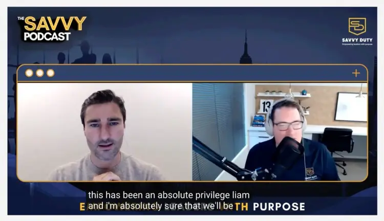 Screenshot showing a respectful way to end a podcast interview on The Savvy Podcast with Liam Austin.