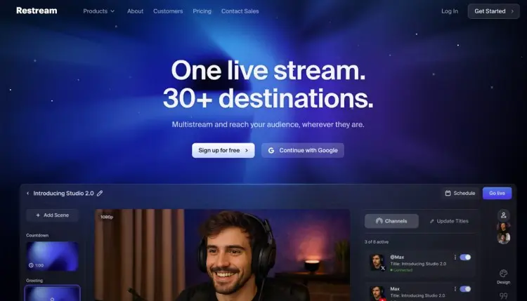 Restream is a top alternative to Zoom for podcasters looking to multistream to over 30 destinations and engage with their audience live.