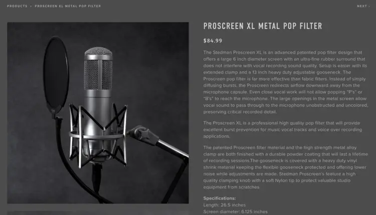 Stedman Proscreen XL Metal Pop Filter with fine mesh for vocal recording and high-quality sound.