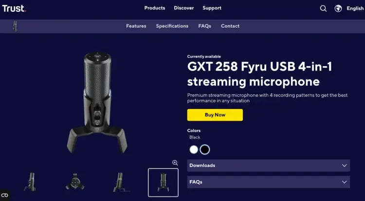 Trust GXT 258 Fyru USB 4-in-1 streaming mic, the perfect microphone for versatile podcasting and streaming setups with multiple recording patterns.