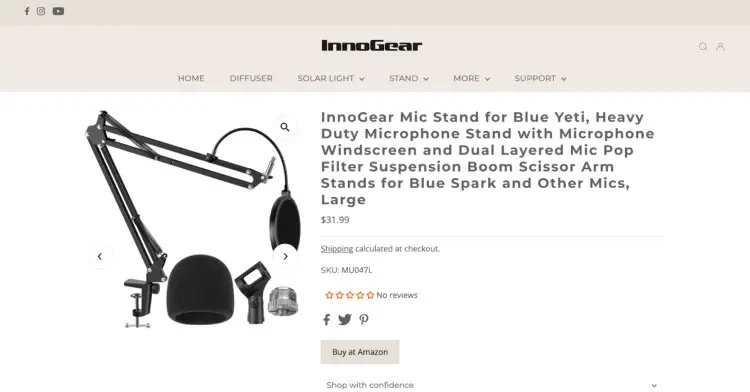 InnoGear mic stand with pop filter for Blue Yeti including suspension boom arm, windscreen, and microphone accessories