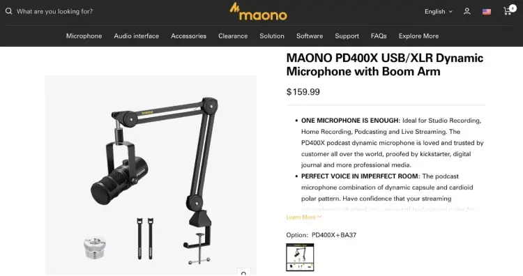 Maono PD400X USB/XLR one mic setup with boom arm and accessories