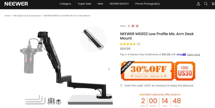 Neewer low profile mic arm desk mount for Blue Yeti and other microphones, designed for compact setups