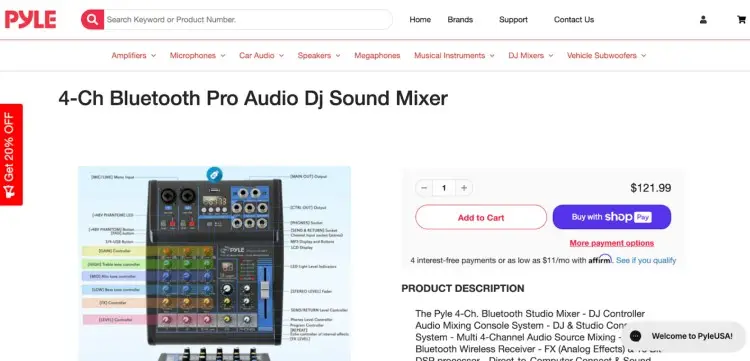 Pyle 4-Ch Bluetooth Pro Audio DJ Sound Mixer with advanced connectivity features