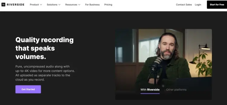 High-quality Riverside recording studio showcasing a man speaking into a microphone for professional podcast production.