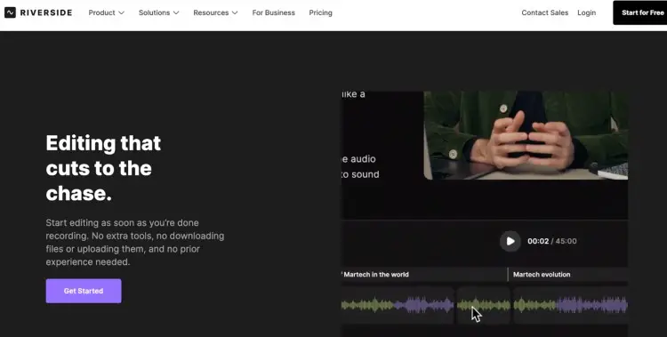 Riverside interface showing key features for AI-powered editing tools in podcast creation.