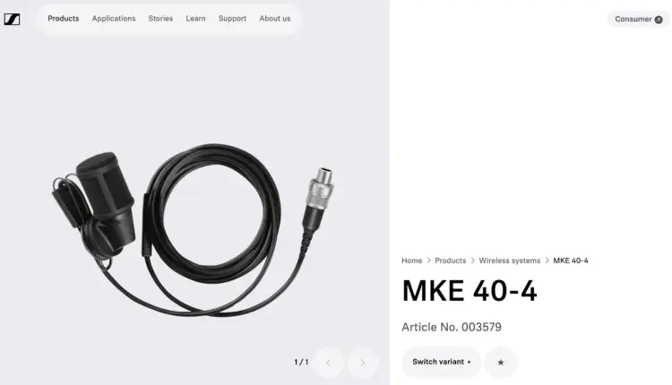 Sennheiser MKE 40-4 professional lavalier microphone shown as one of the best lav mic options for podcasts and broadcasting