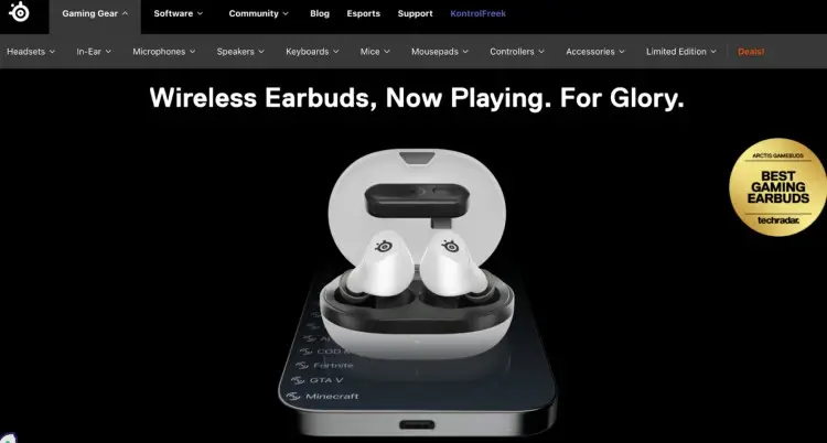 SteelSeries Arctis GameBuds wireless earbuds with long wireless range, designed for gaming with clear sound and low latency.