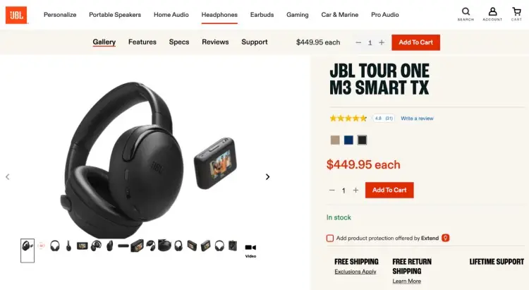 JBL Tour One M3 Smart TX pair of podcast headphones with wireless design and included smart transmitter
