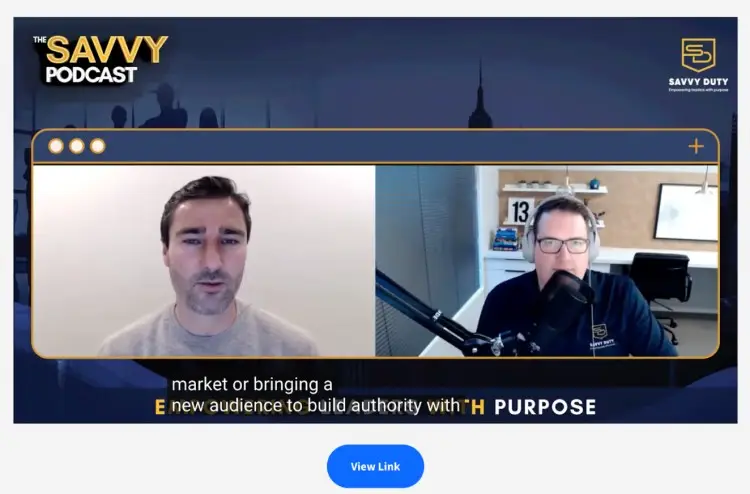 Liam Austin featured on The Savvy Podcast in conversation with the host, creating engaging podcast content focused on business growth and authority building.