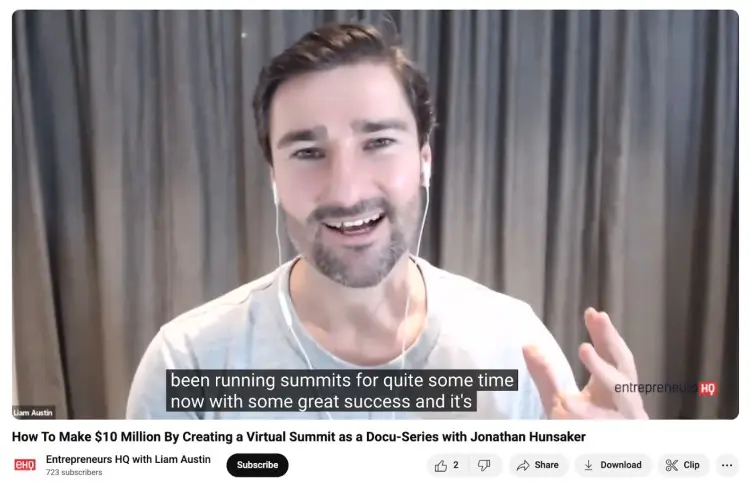 Liam Austin hosting a podcast recording during a virtual summit interview session.