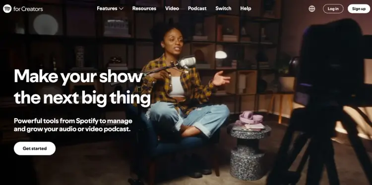 Spotify for Creators platform showcasing tools for podcasting to help hosts manage, record, and grow audio or video shows.