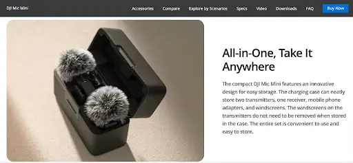 DJI Mic Mini wireless microphone kit in its charging case with furry windscreens, showing a compact setup you can use to record your podcast anywhere.
