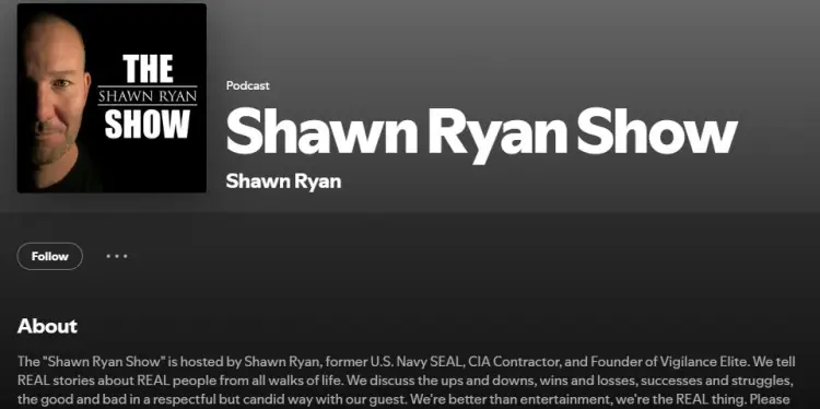 Shawn Ryan Show podcast page highlighting conversations that cover a wide range of topics with real people from all walks of life.
