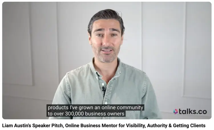 Liam Austin influencer explaining his speaker pitch and online visibility strategy