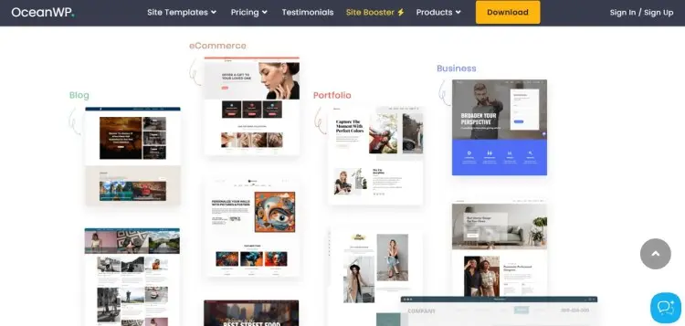 List of the best podcast website templates displayed in the OceanWP WordPress theme library with blog, business, and portfolio layouts.