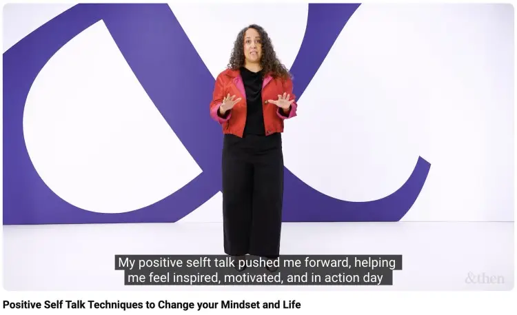 Speaker demonstrating positive self-talk techniques that support confidence and effective public speaking.
