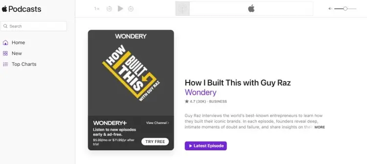 Business podcast listing showing a type of show focused on interviews with entrepreneurs and founders.
