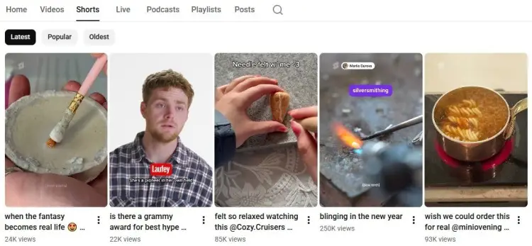 Screenshot of YouTube Shorts feed illustrating views and engagement metrics that influence how much creators can earn per video on the platform.
