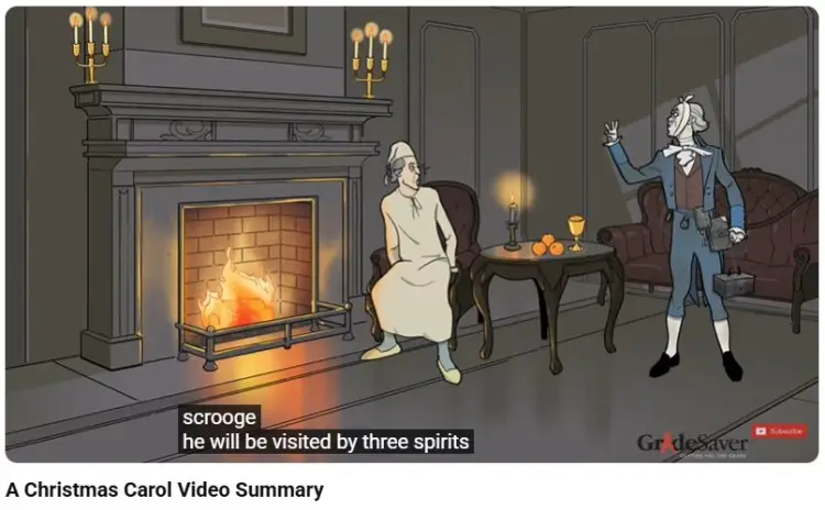 Illustrated scene from A Christmas Carol showing Scrooge and a ghost, often used as an example of pathos used in literature to evoke empathy and emotional reflection.