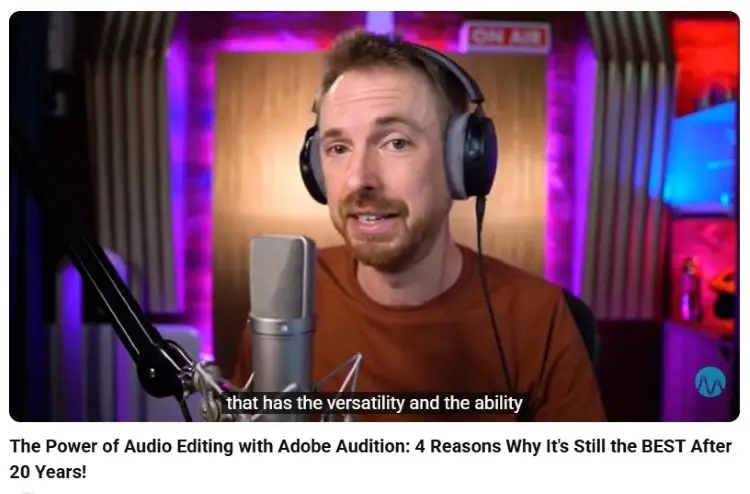Video creator discussing audio editing capabilities and workflow features in Adobe Audition